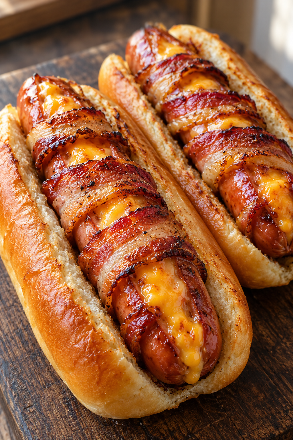 Bacon-Cheese-Hotdogs mit knusprigem Bacon